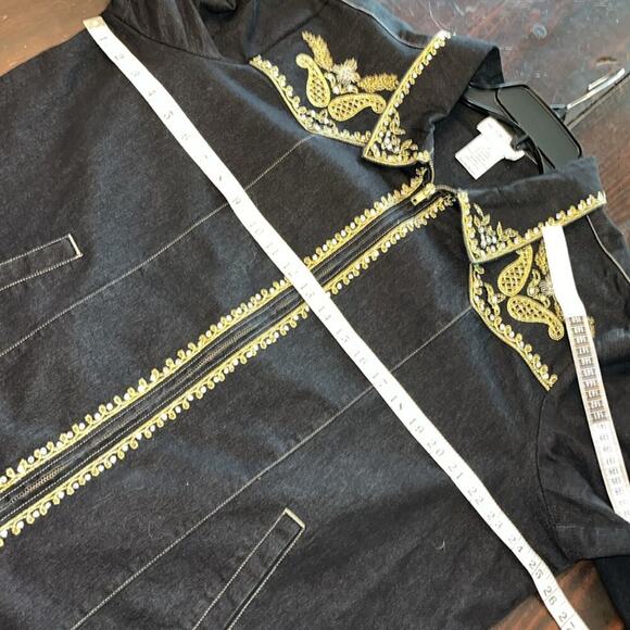 Vintage Victor Costa denim jacket embellished gold thread shiny sequins beads - Picture 8 of 10